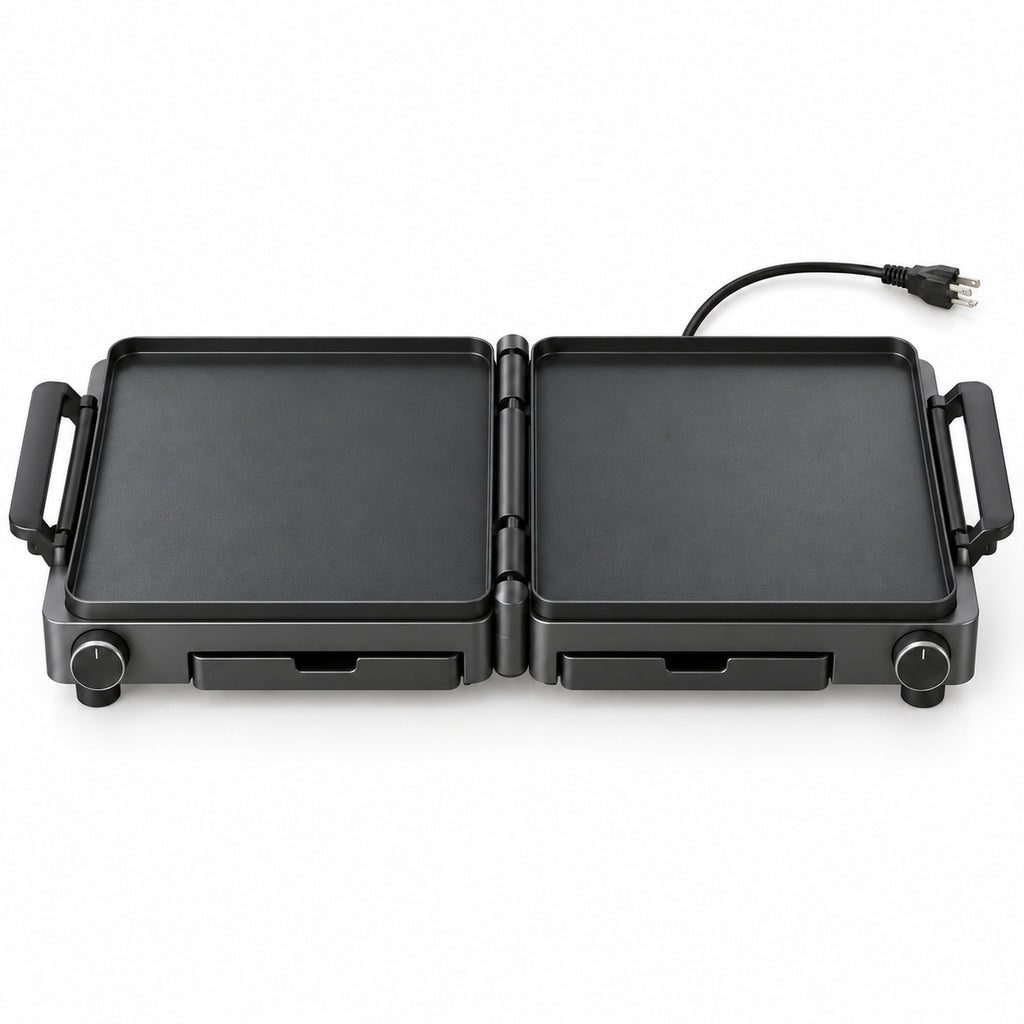 Fold-Flat Dual-Panel Electric Griddle