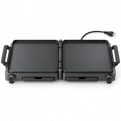 Fold-Flat Dual-Panel Electric Griddle