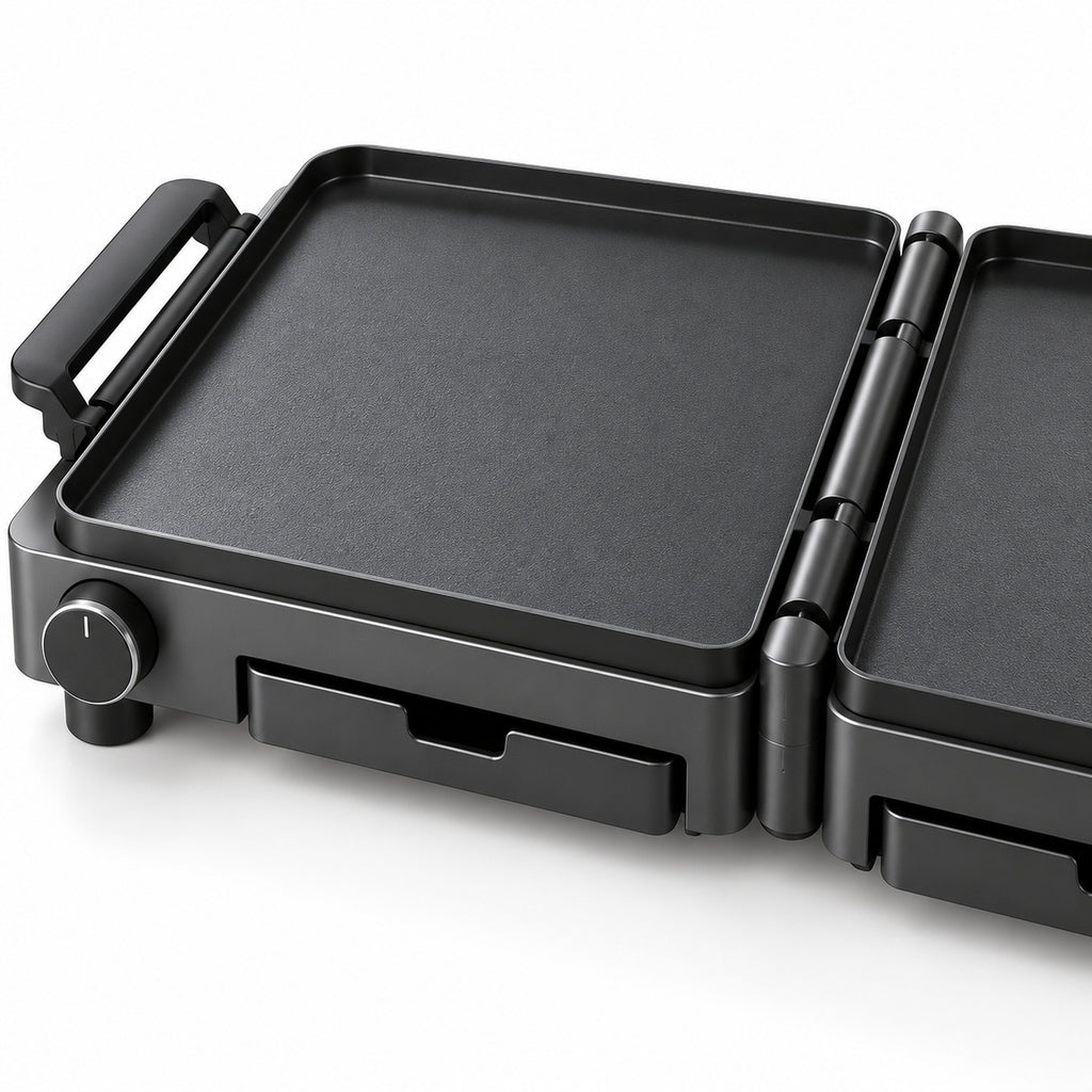 Fold-Flat Dual-Panel Electric Griddle
